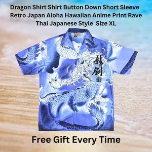 Dragon Shirt Shirt Button Down Short Sleeve/ Retro Japan Aloha Hawaiian Anime/XL